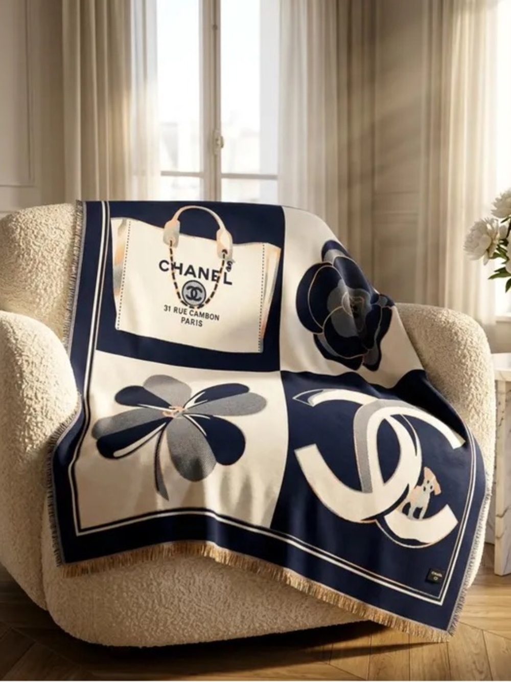 Navy & Cream CC Logo Shawl Scarf